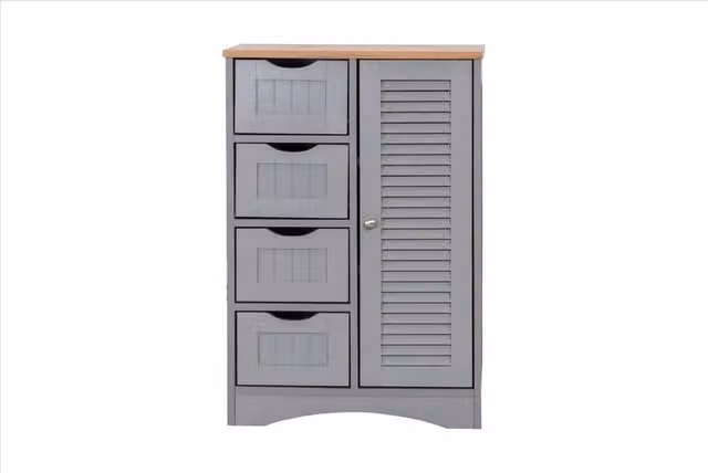 FORGEVIO Modern Bathroom Storage Cabinet with Drawers and 2 Shelves in Grey and Oak