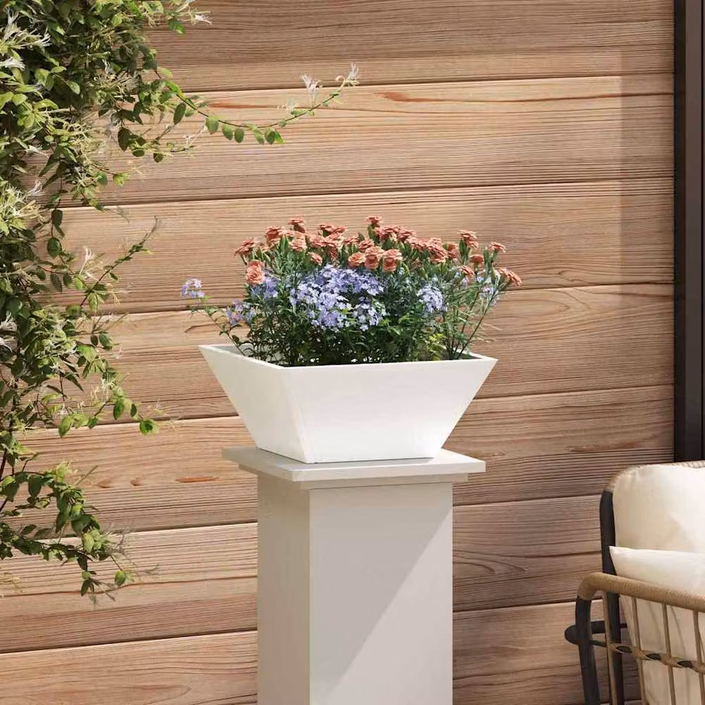 Berkfield Home White Garden Bowl Planter Steel, W/D/H: 35 x 35 x 15 cm – 4