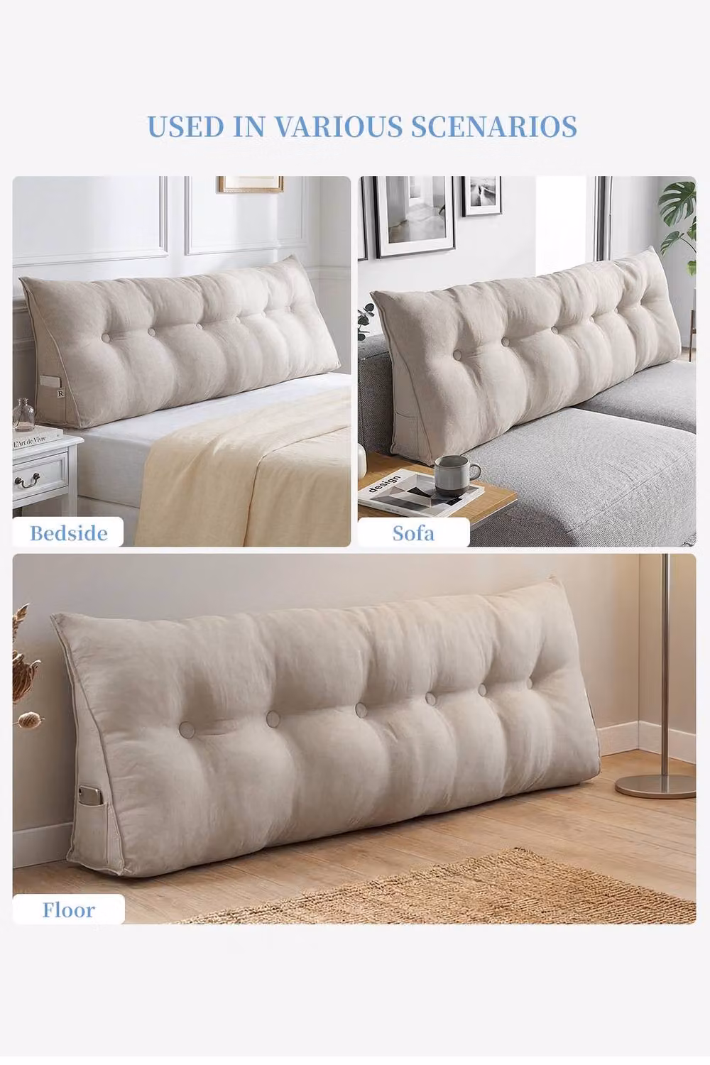 Garden Sanctuary Washable Wedge Headboard Pillow in Beige – 3