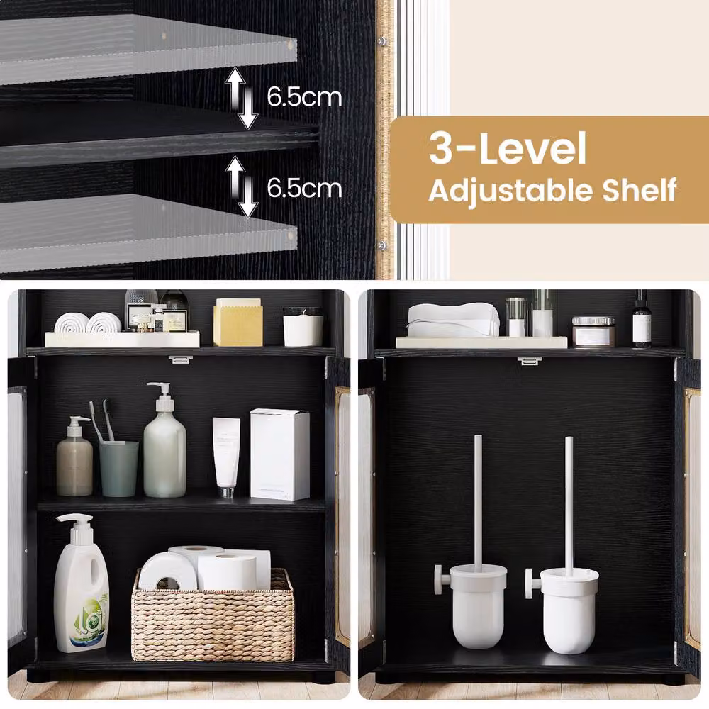 Costway Freestanding Black Bathroom Cabinet with 2 Hinged Doors and Internal Shelves – 3