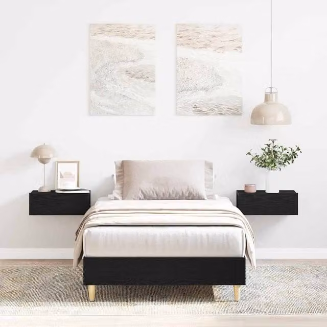 Berkfield Home Modern Bed Frame in Black Oak, Engineered Wood, W/D/H: 203 x 101 x 25 cm
