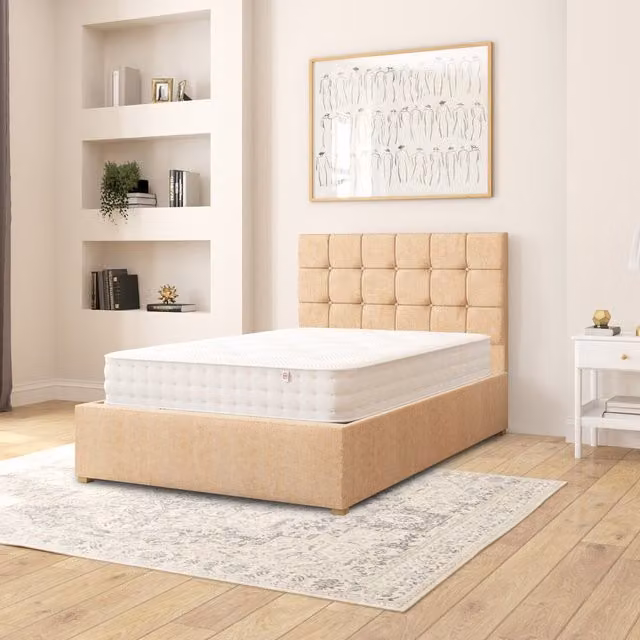 Aspire Sinatra Ottoman Storage Bed in Champagne Firenze Velour Fabric, Single W/D/H: 90 x 190 cm