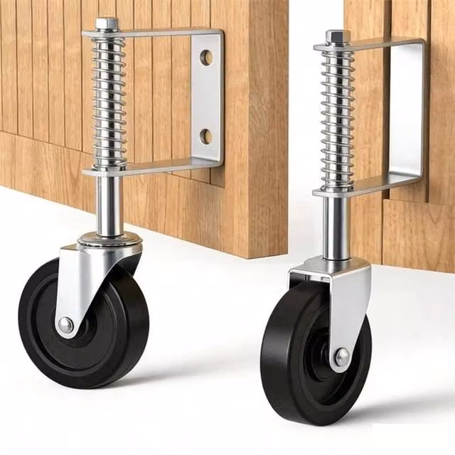 SPETLEK 4-Piece Heavy Duty 4-Inch Black Metal Gate Wheels with Spring and Swivel Plate