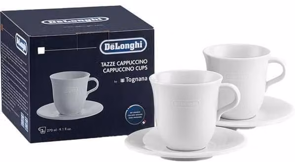 De'Longhi DLSC309 Porcelain Cappuccino Mugs, White, 270 ml, Twin Pack