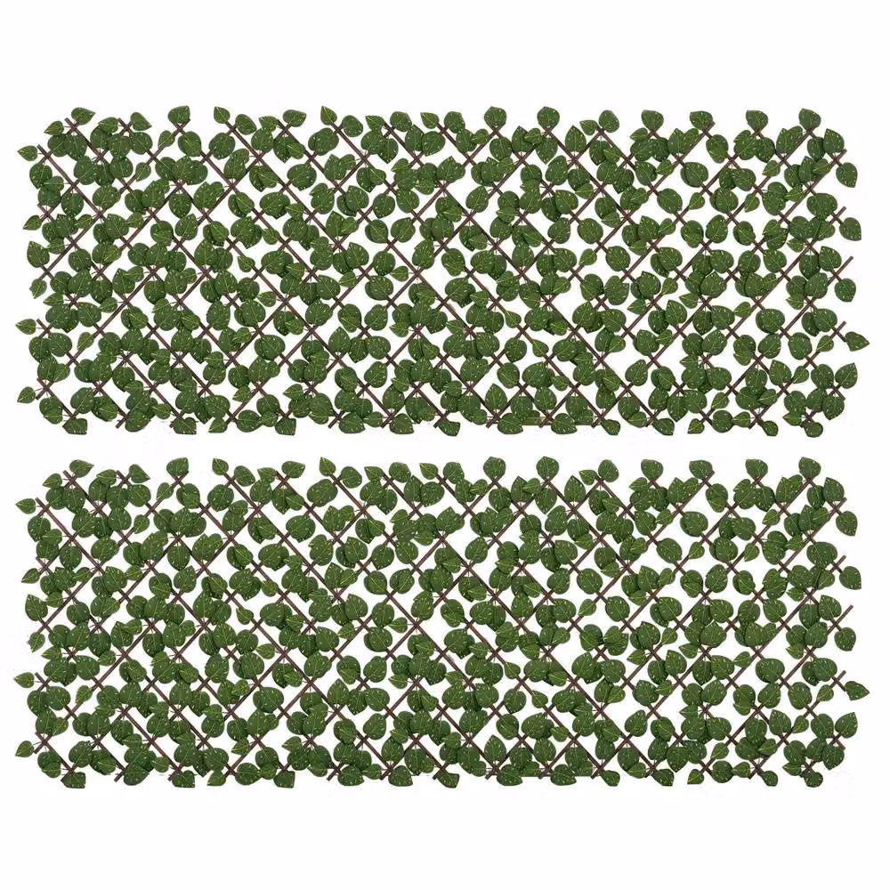 Outsunny Set of 2 Expandable Artificial Trellis Hedges in Green, W: 200 cm x H: 100 cm – 2