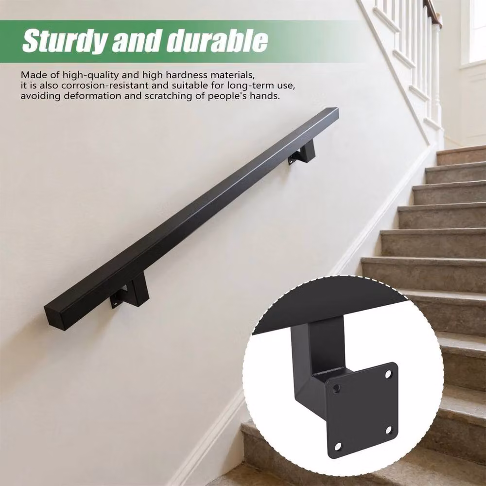 VOGREX Heavy Duty Metal Handrail Stair Grab Bar in Black, 1m – 5