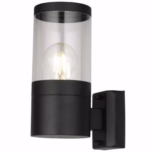 firstchoicelighting Storm Black IP44 Outdoor Wall Light with Transparent Cylinder Shade