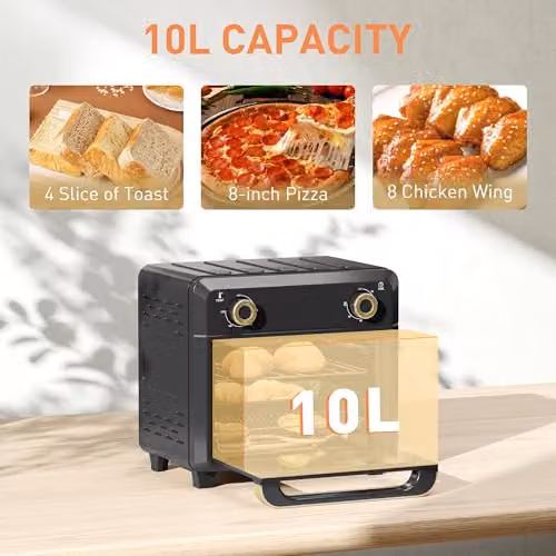 HOMCOM 10L Air Fryer Oven with Hot Air Grill and Roast Function, 1000W, Black – 3