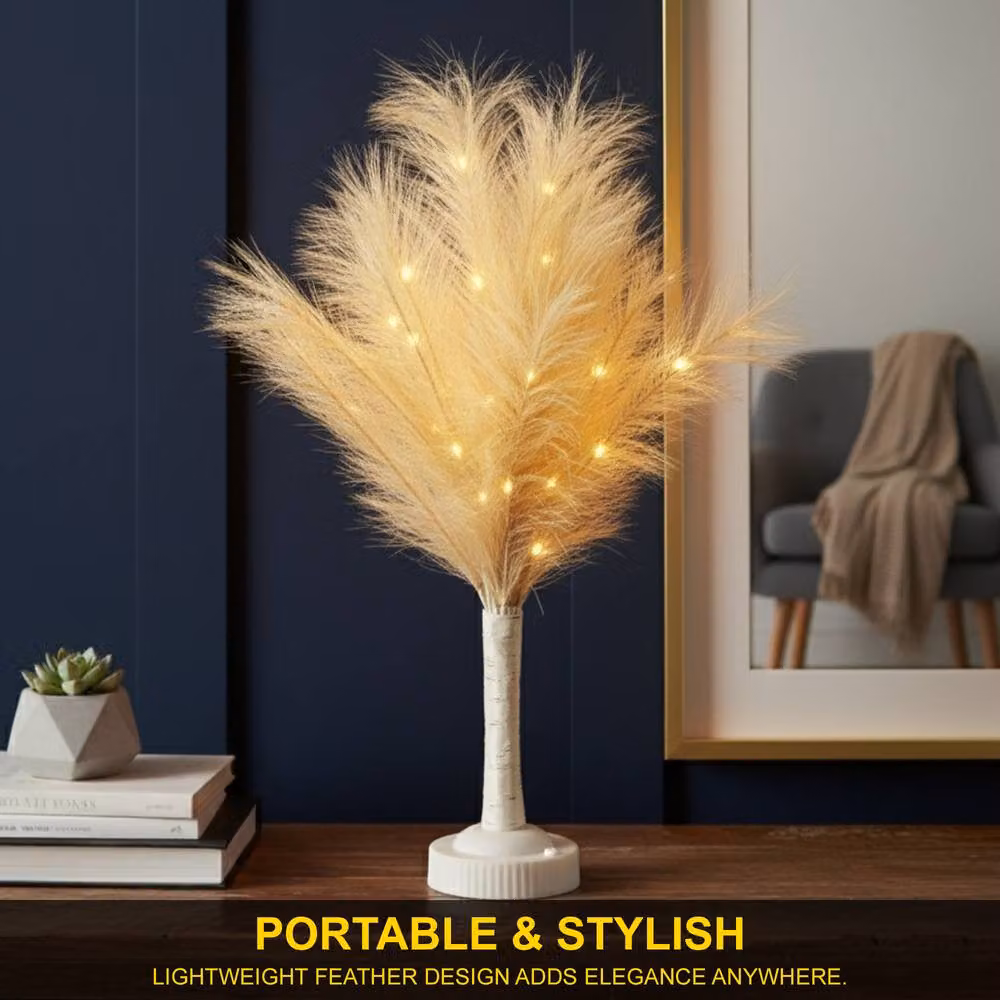 Shatchi 2-Piece Feather Tree Table Lamp with Warm White LEDs, Beige and White, Height: 70 cm – 2