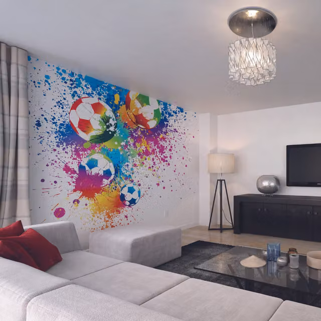 Origin Murals Football Splash Abstract Wall Mural in Multicolour and Yellow