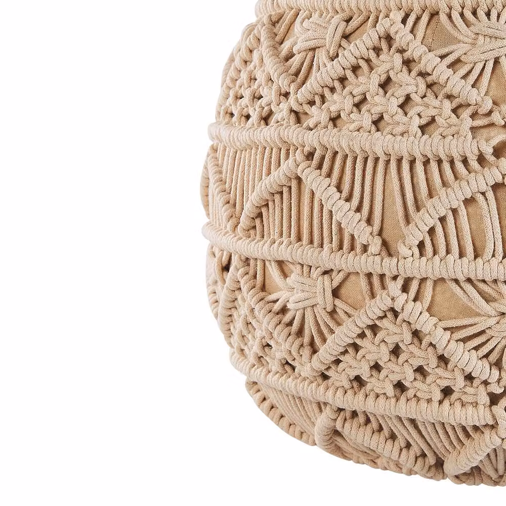Wyld and Coco Beige Knitted Cotton Pouffe - Chunky Crochet Cylindrical Footstool W/D/H: 40 x 40 x 40 cm – 3
