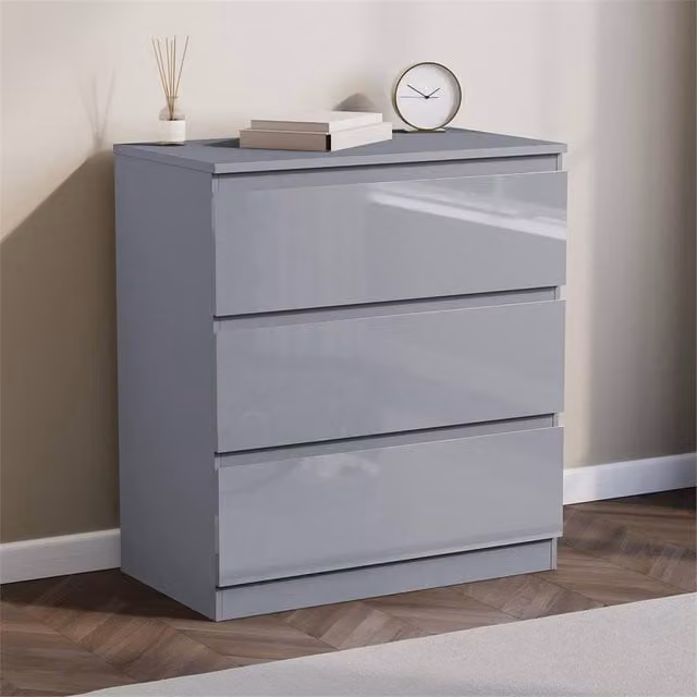 FORGEVIO Grey 3 Drawer Wooden Chest of Drawers Bedside Cabinet – 1