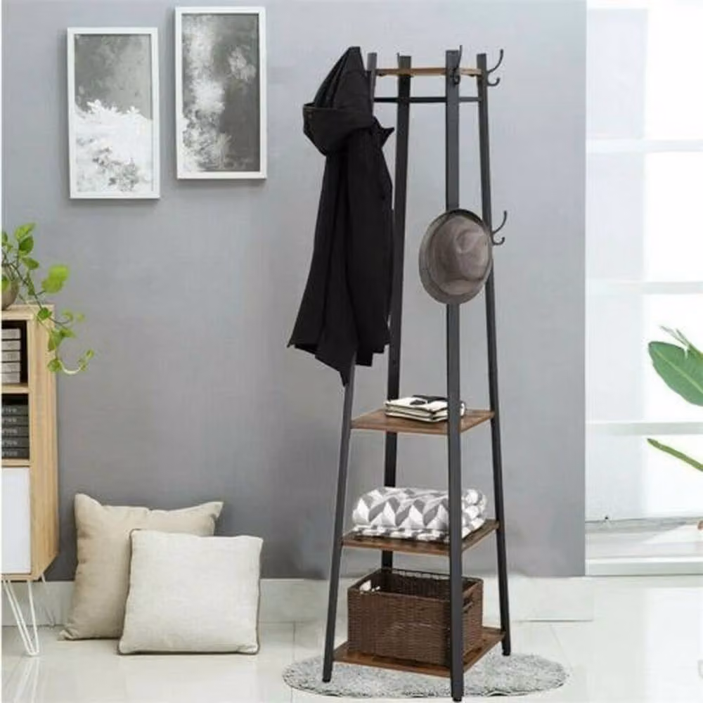 ERGOVEXA 4-Tier Solid Hall Coat Rack and Versatile Garment Storage Shelf in Black and Multicolour – 3