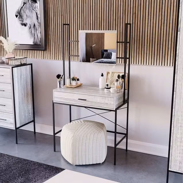 Vida Designs Brooklyn Industrial 1 Drawer Dressing Table in Grey and Black