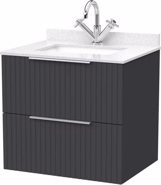 Balterley Callingwood 2 Drawer Vanity with Marble Top and Basin, Dark Grey, Width: 60 cm