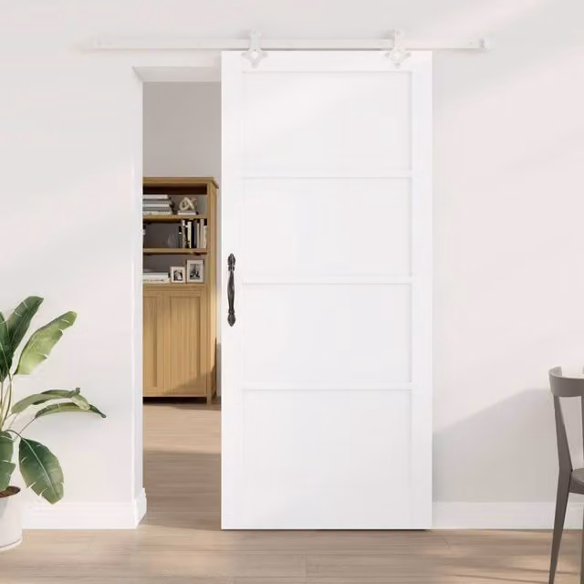 Berkfield Home Modern White Lacquered Solid Pine Sliding Door with Hardware Set W: 93 cm, H: 211 cm