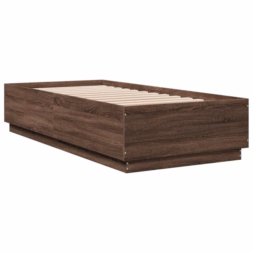 Berkfield Home Modern Bed Frame with LED Under-Bed Lighting and USB Charging Port in Brown Oak, 100 x 200 cm – 3