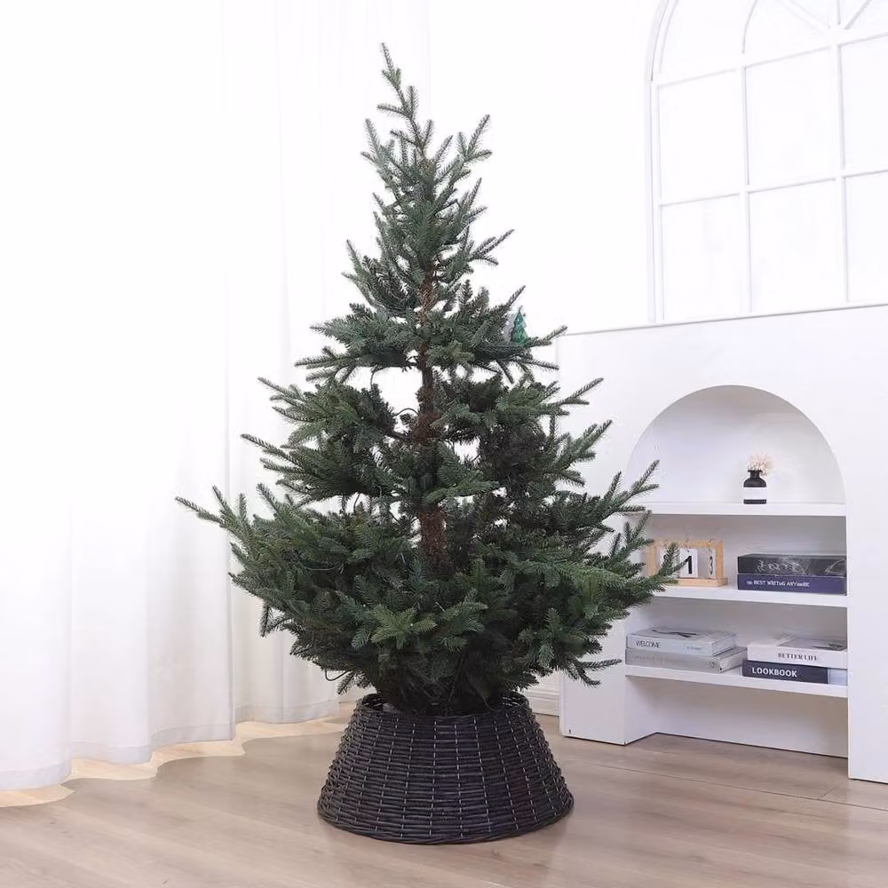 SPETLEK Black Christmas Natural Large Willow Wicker Woven Rattan Round Tabletop W: 100 cm, D: 60 cm – 2