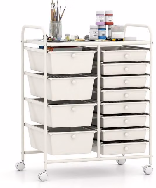 COSTWAY Multi-Purpose Metal Utility Cart with Castors in White