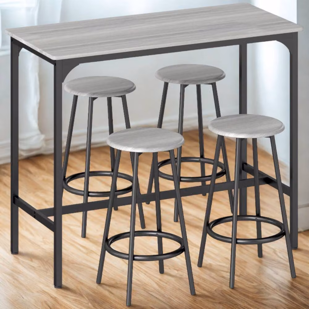 Pirlo Plush 5-Piece Industrial Dining Set with Rectangular Table and Stools in Grey and Black – 2