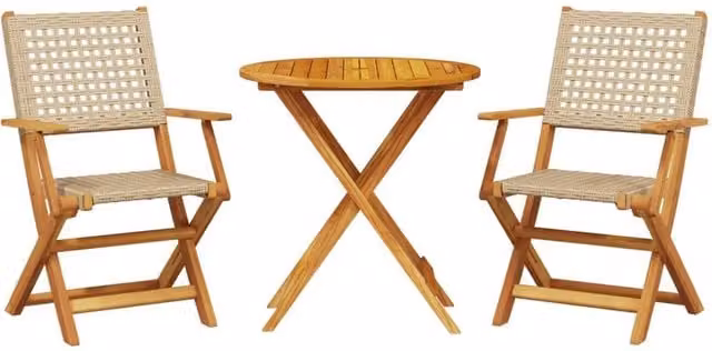 Berkfield Home 3 Piece Bistro Set in Beige Poly Rattan and Acacia Wood – 1
