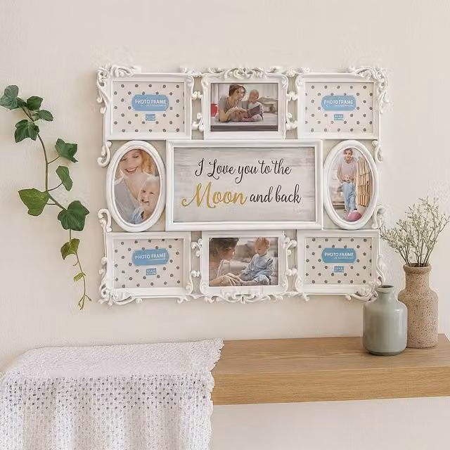Voltico Large White Classic Rectangular Multi Photo Frame Collage for Wall Display