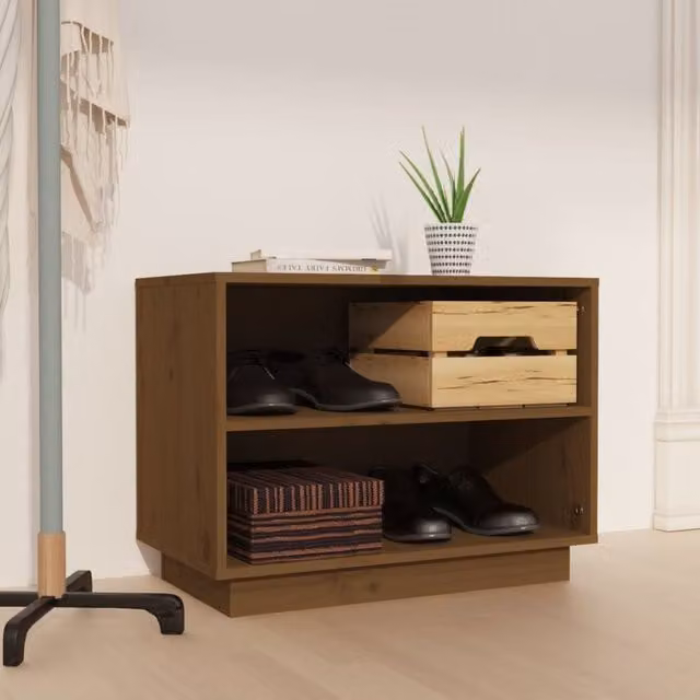 Berkfield Home Solid Wood Pine Shoe Cabinet in Honey Brown, W: 60 cm, D: 34 cm, H: 45 cm – 1