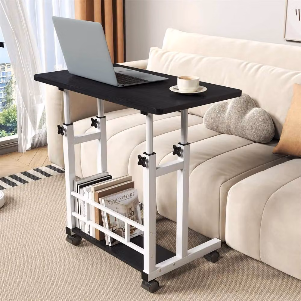 Havendro Adjustable Height Mobile Overbed Laptop Computer Desk with Tilting Top and Castors, Black – 4