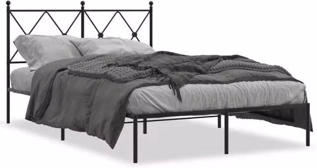 Berkfield Home Metal Bed Frame with Headboard in Black, Small Double