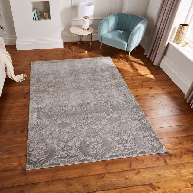 Laurence Llewelyn-Bowen Imperial Floral Rectangular Rug in Grey Slate Polyester