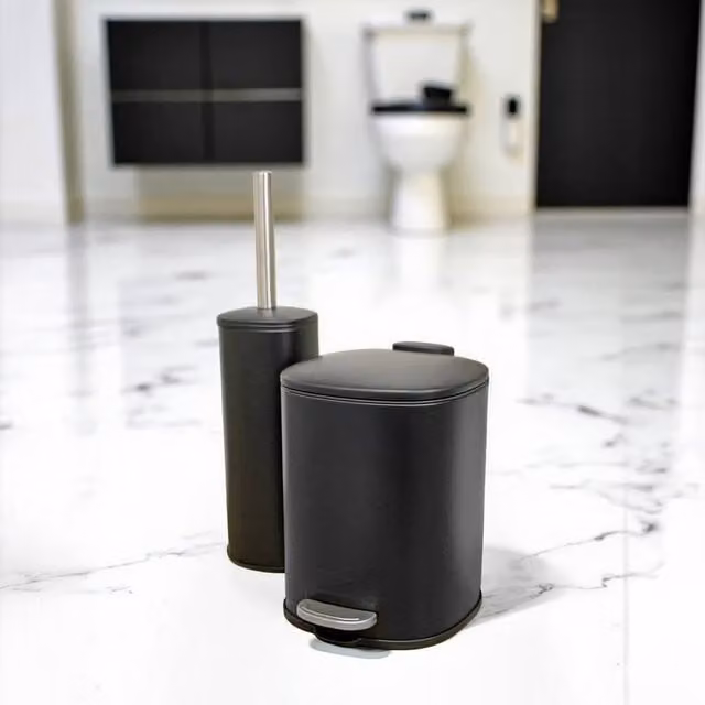 Showerdrape Capri 3L Freestanding Pedal Bin and Toilet Brush Set in Black or White – 1