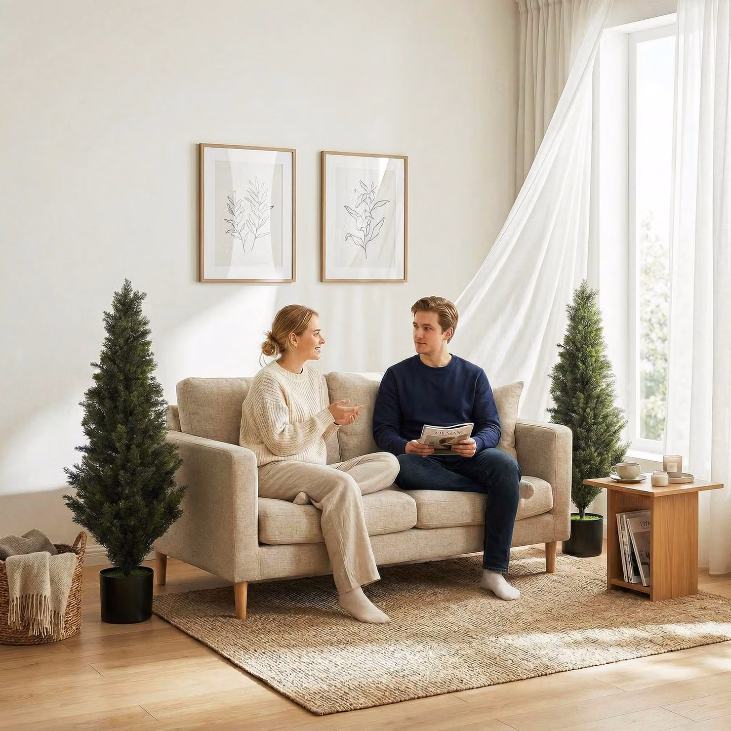 HOMCOM Set of 2 Green Decorative Artificial Cypress Trees with Weighted Pots, Height: 120 cm – 8