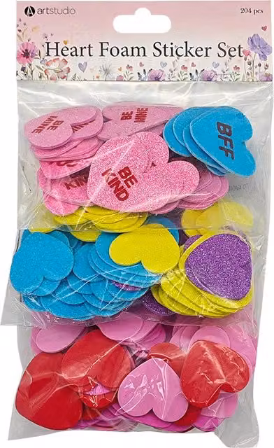 Art Studio 204 Piece Multicolour Heart Foam Sticker Set