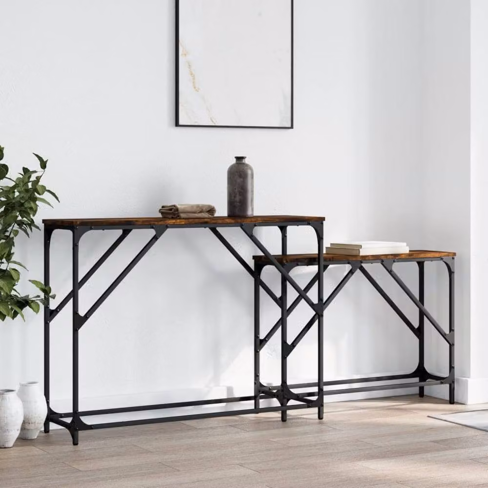 Berkfield Home Nesting Console Tables, 2 Piece Set in Smoked Oak Brown Engineered Wood – 2