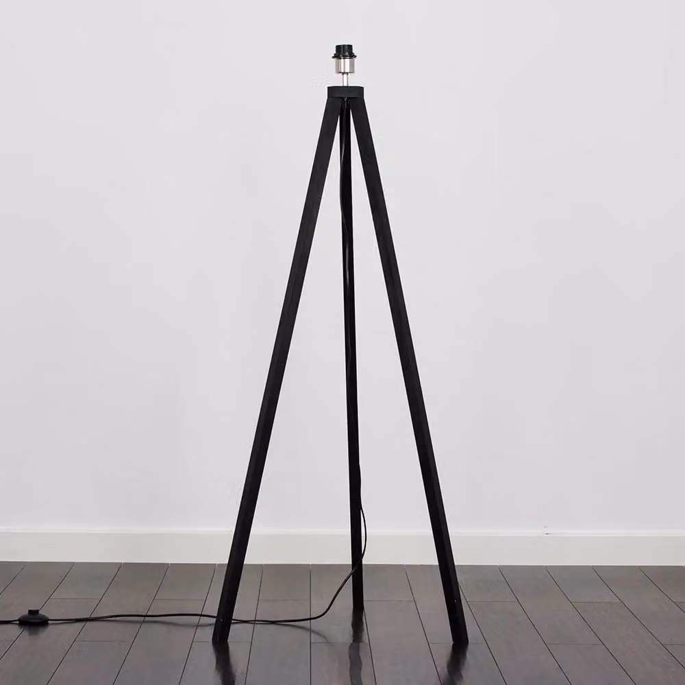ValueLights Barbro Modern Black Wood Tripod Floor Lamp Base with E27 Cord, Height: 130 cm – 2