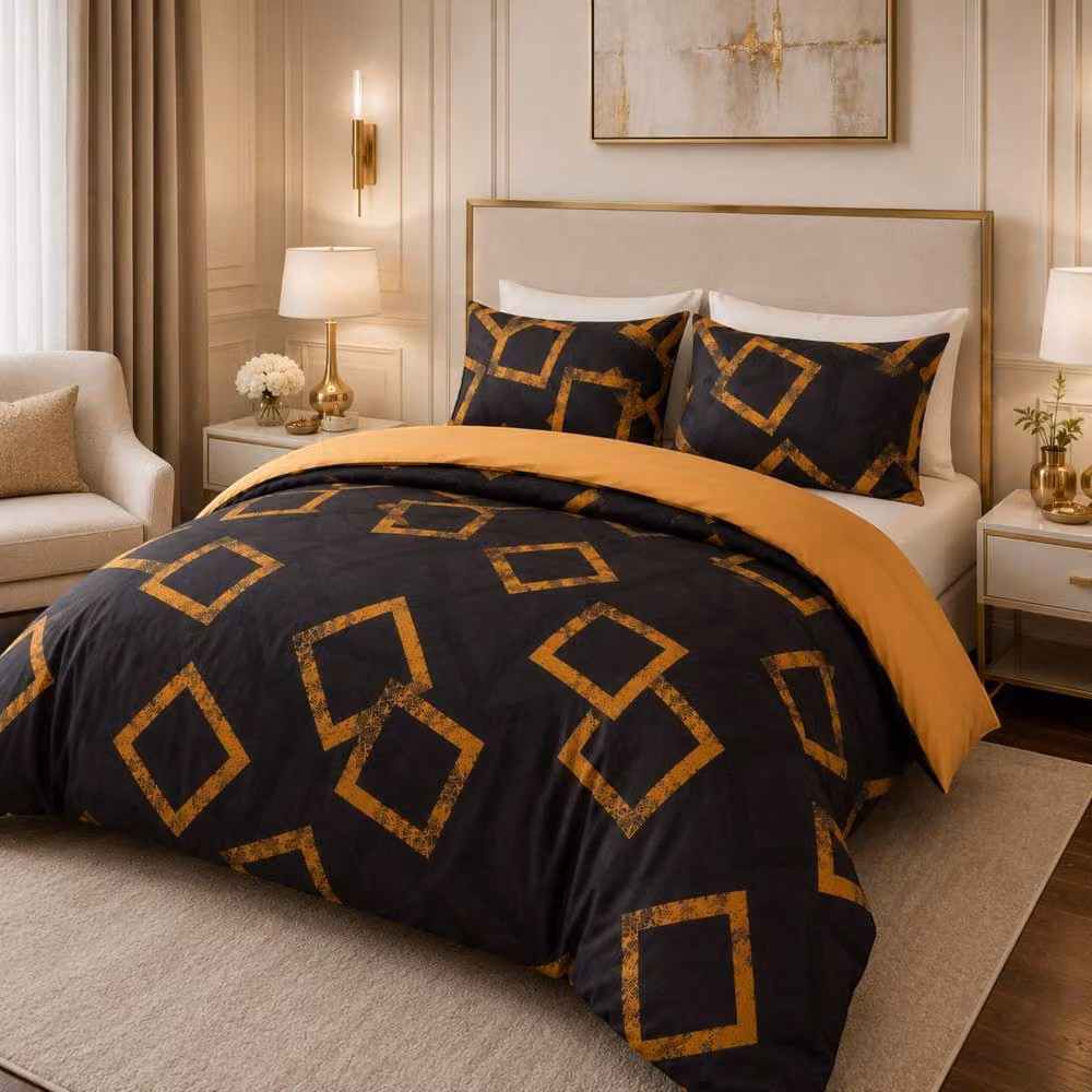 Grace Modern Reversible Microfibre Duvet Cover Set in Gold, King Size (W x H: 180 x 200 cm) – 6