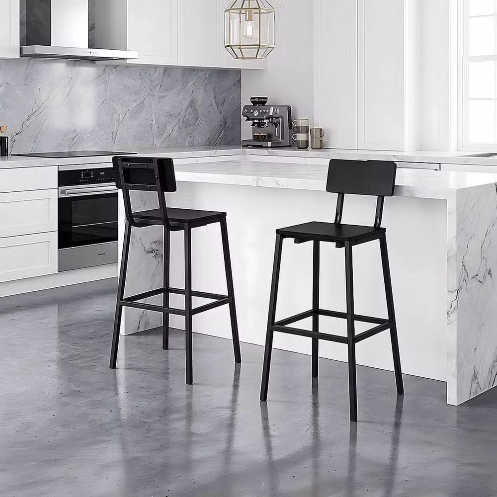 Kelvenix Set of 2 Modern Black Wooden Breakfast Bar Stools – 4