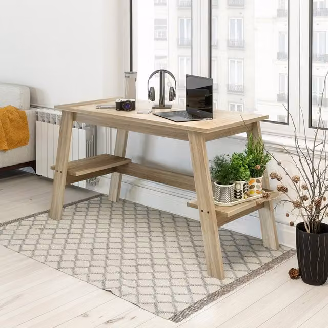 Teknik Office Baylor Trestle Writing Desk in Brown Oak