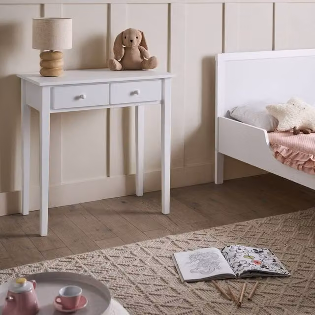 Wyld and Coco White MDF Scandinavian Style Console Table with Two Drawers W: 75 cm, D: 40 cm – 1