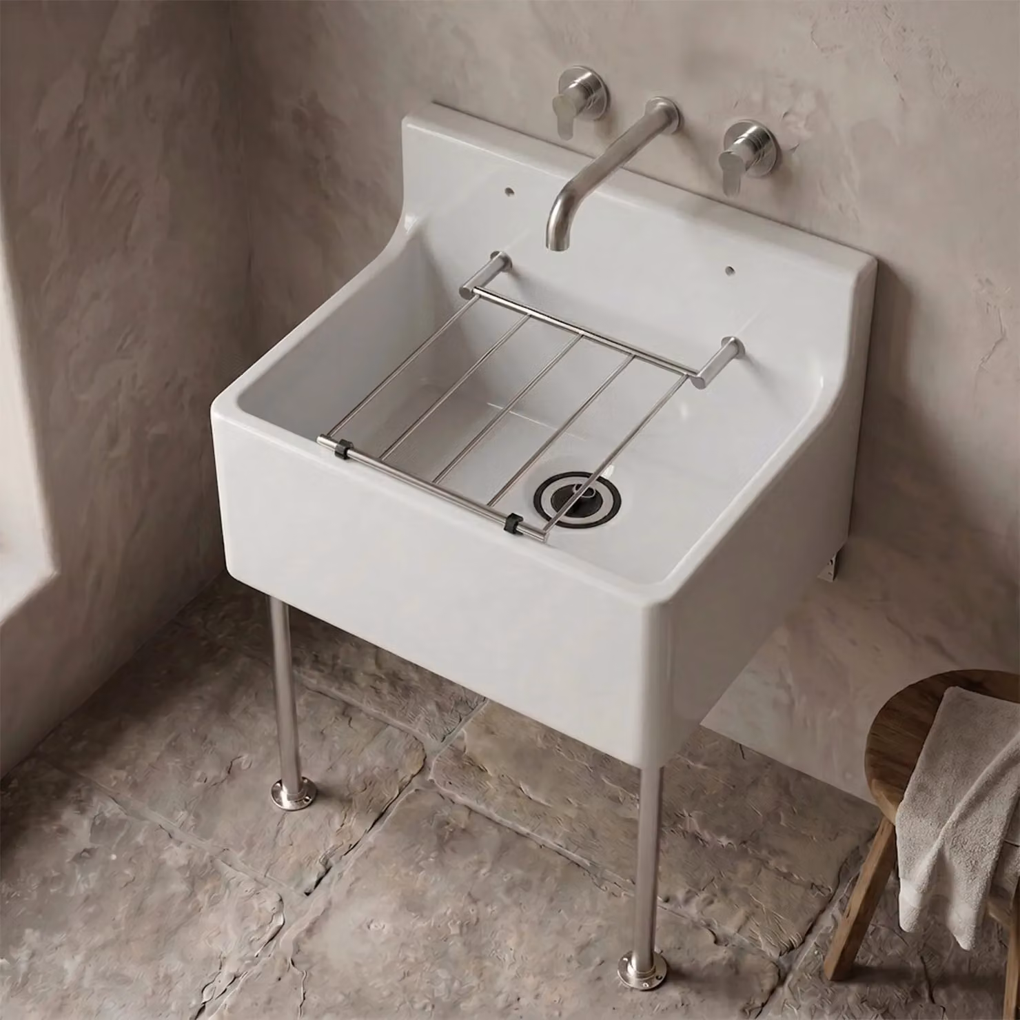 Balterley Traditional White Fireclay Kitchen Sink with Waste and Legs – 3