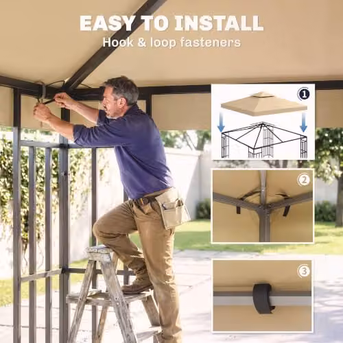 Outsunny 2 Tier Garden Gazebo Replacement Canopy Roof Cover, Beige, W x D: 300 x 300 cm – 3