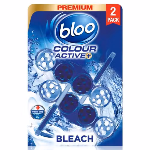 Bloo Colour Active Bleach Toilet Rim Blocks with Anti-Limescale and Odour-Stop Technology, Blue, Pack of 2