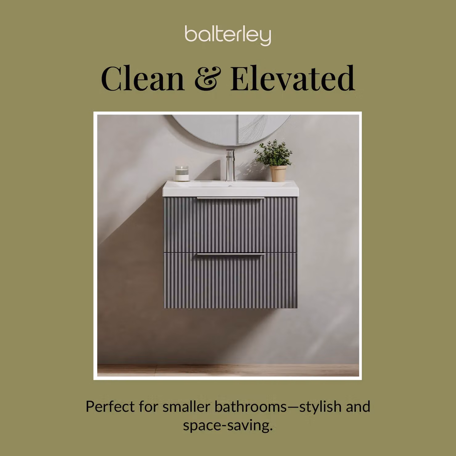 Balterley Fluted Wall Hung 2 Drawer Vanity Basin Unit and Basin, Satin Grey, Width: 60 cm – 4