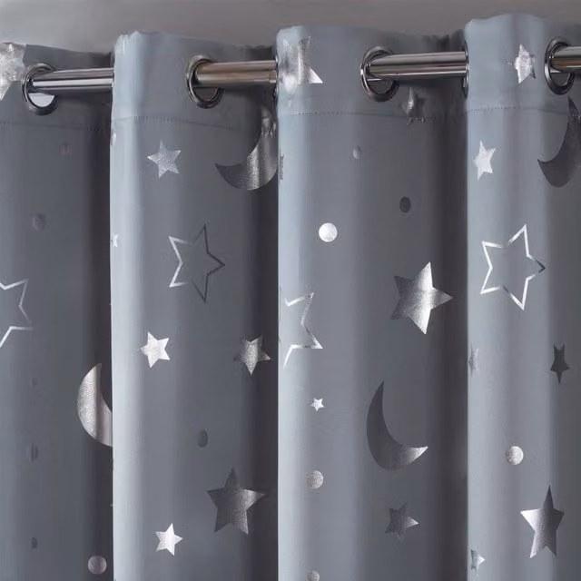 Dreamscene Galaxy Star Eyelet Blackout Curtains in Silver and Grey, Width: 228 cm