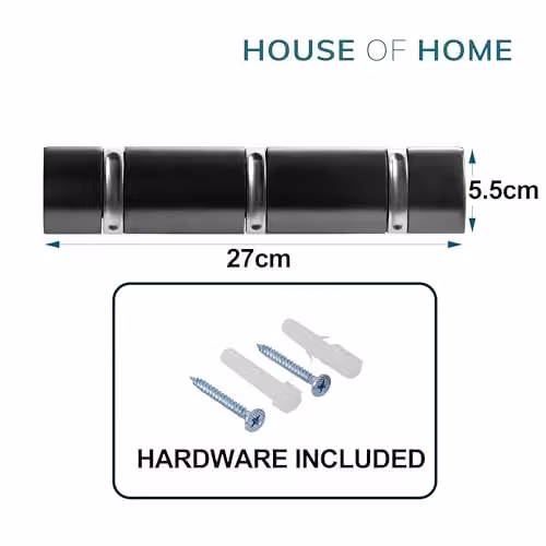 House of Home Black Powder-Coated Steel Wall Mounted Coat Hooks with 3 Nickel Plated Hooks, W: 26 cm – 2