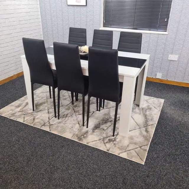 Kosy Koala Modern Rectangular Kitchen Dining Table and 6 Chairs Set in Black and White
