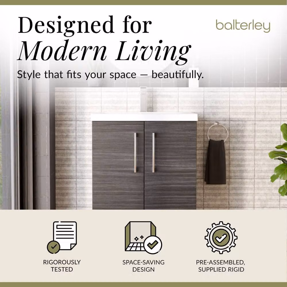 Balterley Contemporary Floor Standing Bathroom Vanity Unit with Mid-Edge Ceramic Basin, Anthracite Woodgrain Grey, W/D/H: 61 x 39 x 84 cm – 2