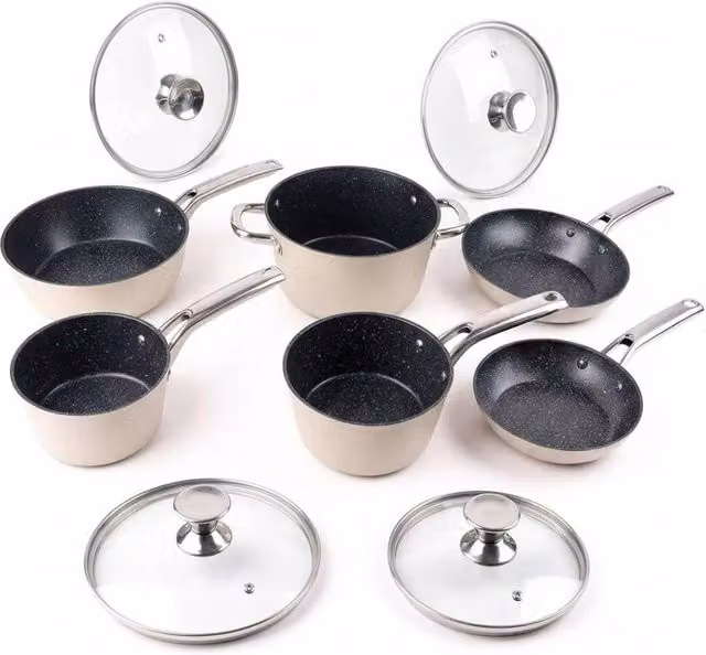 Alivio 10-Piece Non-Stick Aluminium Alloy Cookware Set in Beige