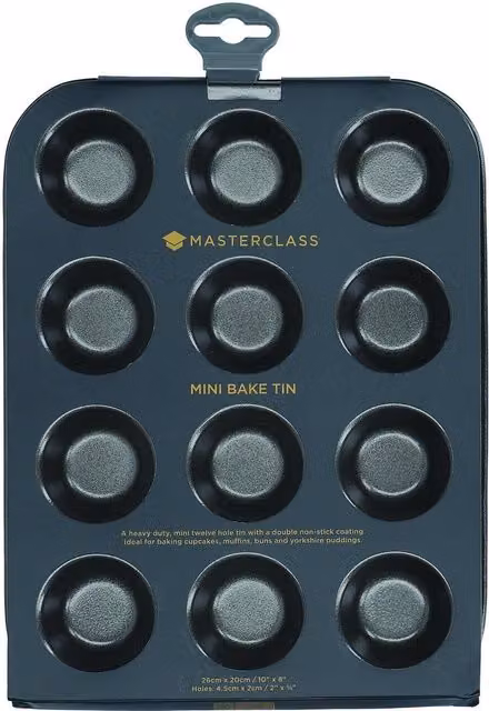 MasterClass Non-Stick Carbon Steel 12 Hole Mini Muffin Tray, Grey, W: 26 cm x D: 20 cm – 5