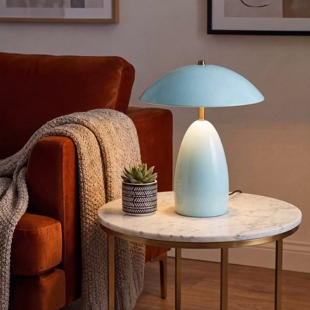 Netlighting Poppy Integrated LED Medium Table Lamp in Blue and Gold/Brass with Warm White 3000K Light – 2